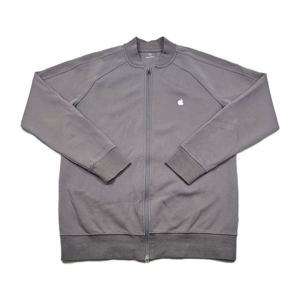 Apple‎ Embroidered Employee Mens Large Grey Jacket Coat Full Zip Hidden Pockets